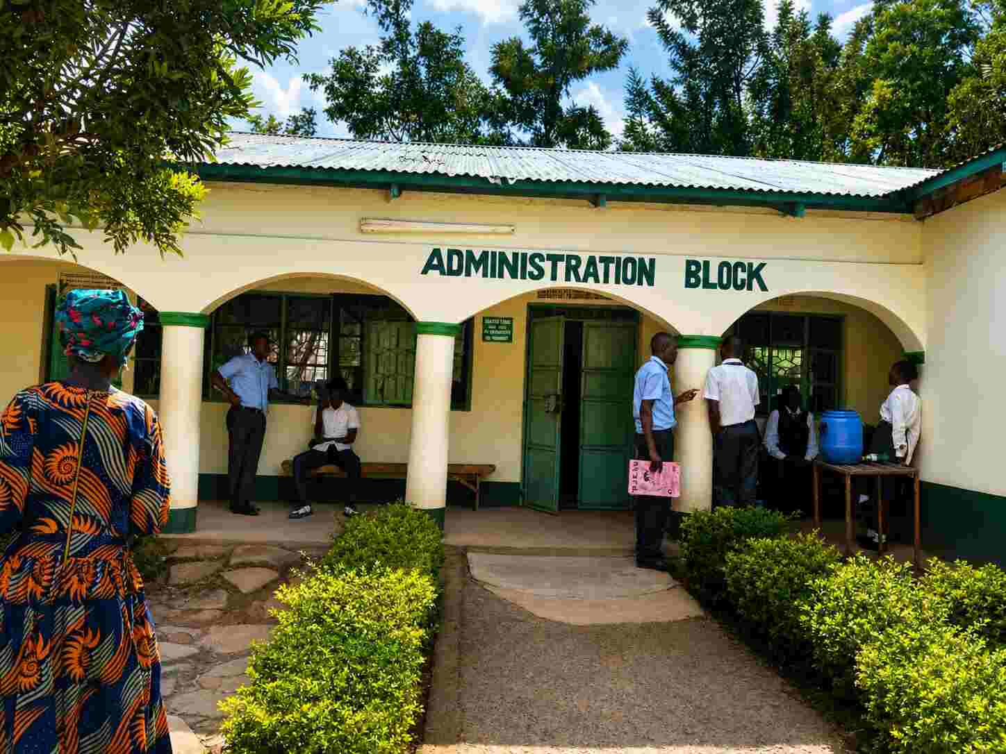 Mwibale Senior School administration block entrance with arched columns in Bungoma County